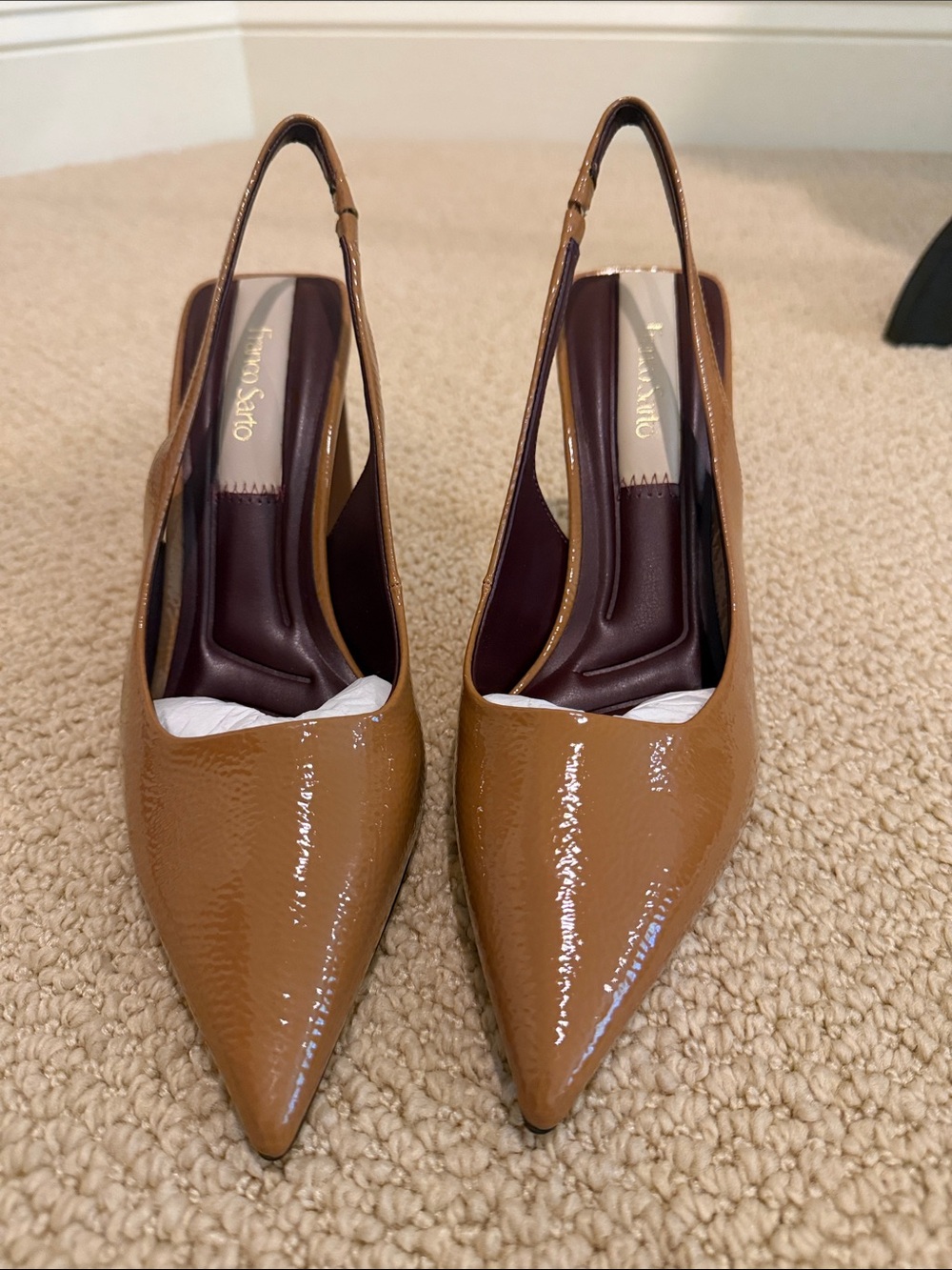 Franco Sarto Tan Patent Slingback Pointed Toe Pump